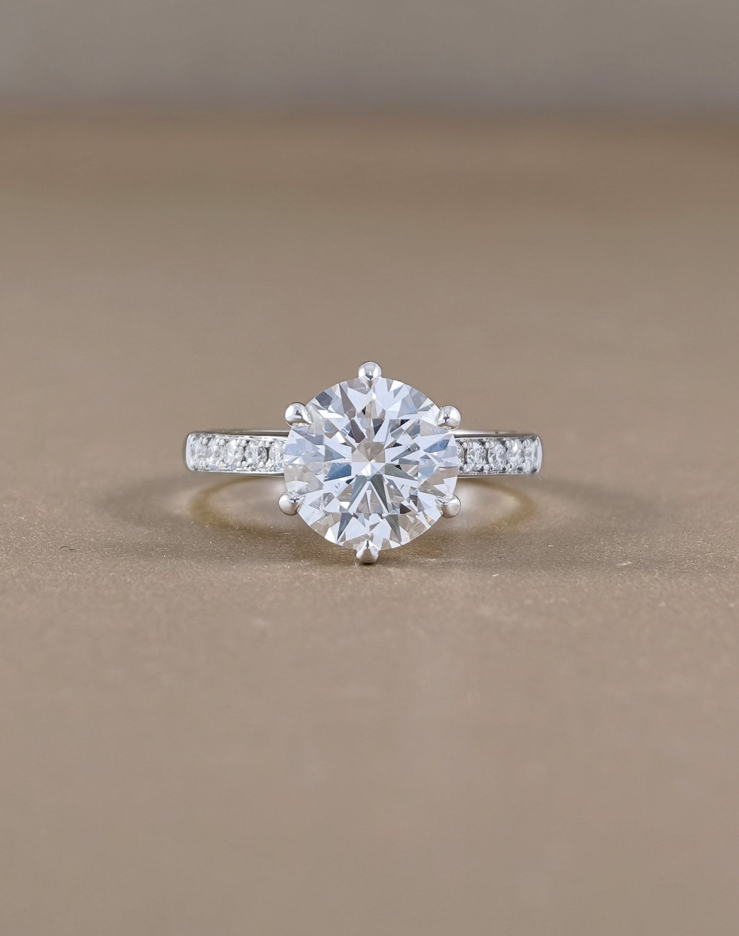 Elara Round Brilliant Lab Grown Diamond Pavé Engagement Ring in White Gold by Sphere Diamond Bangkok