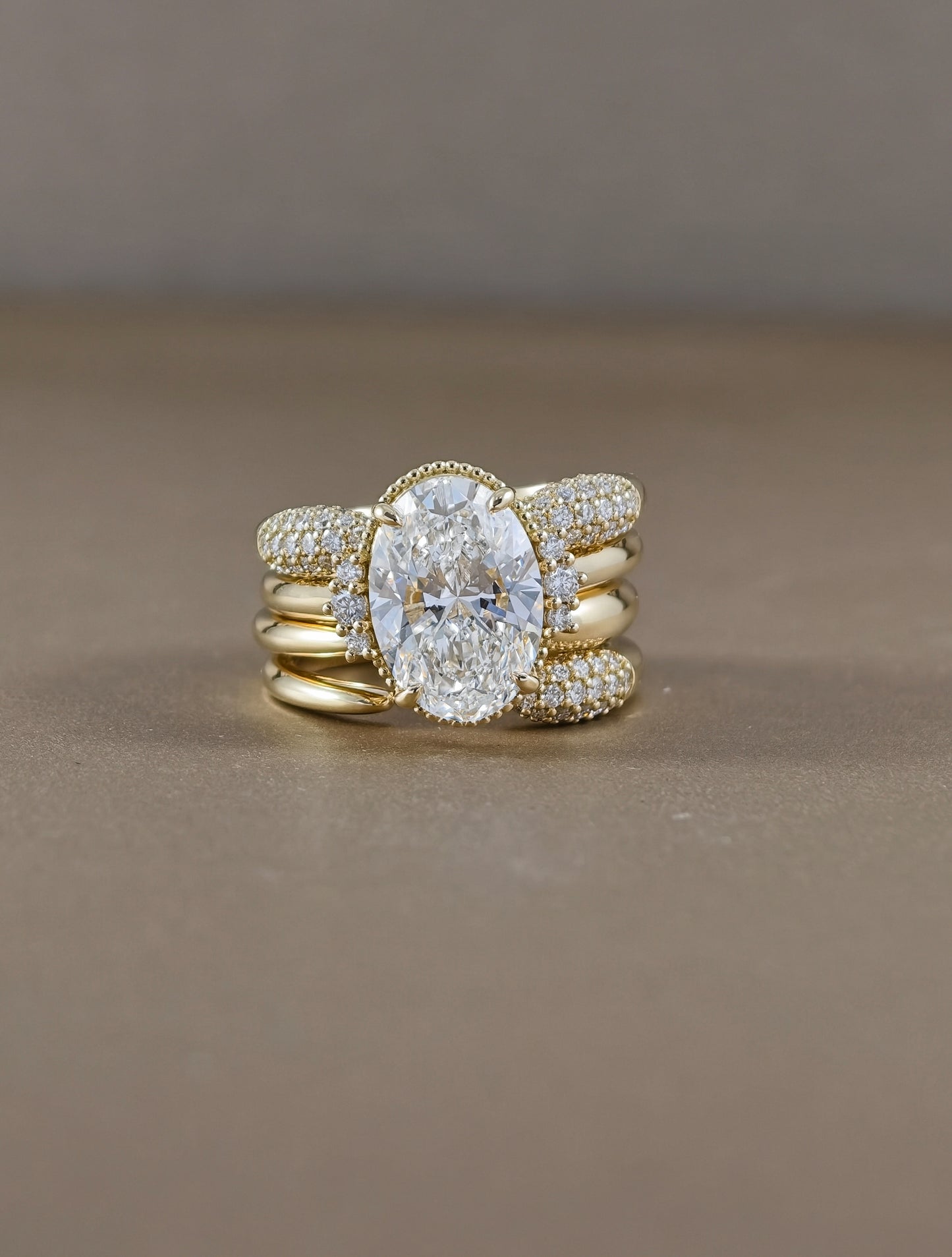 Lab Grown Diamond Bridal Ring Stack with Oval Center Stone