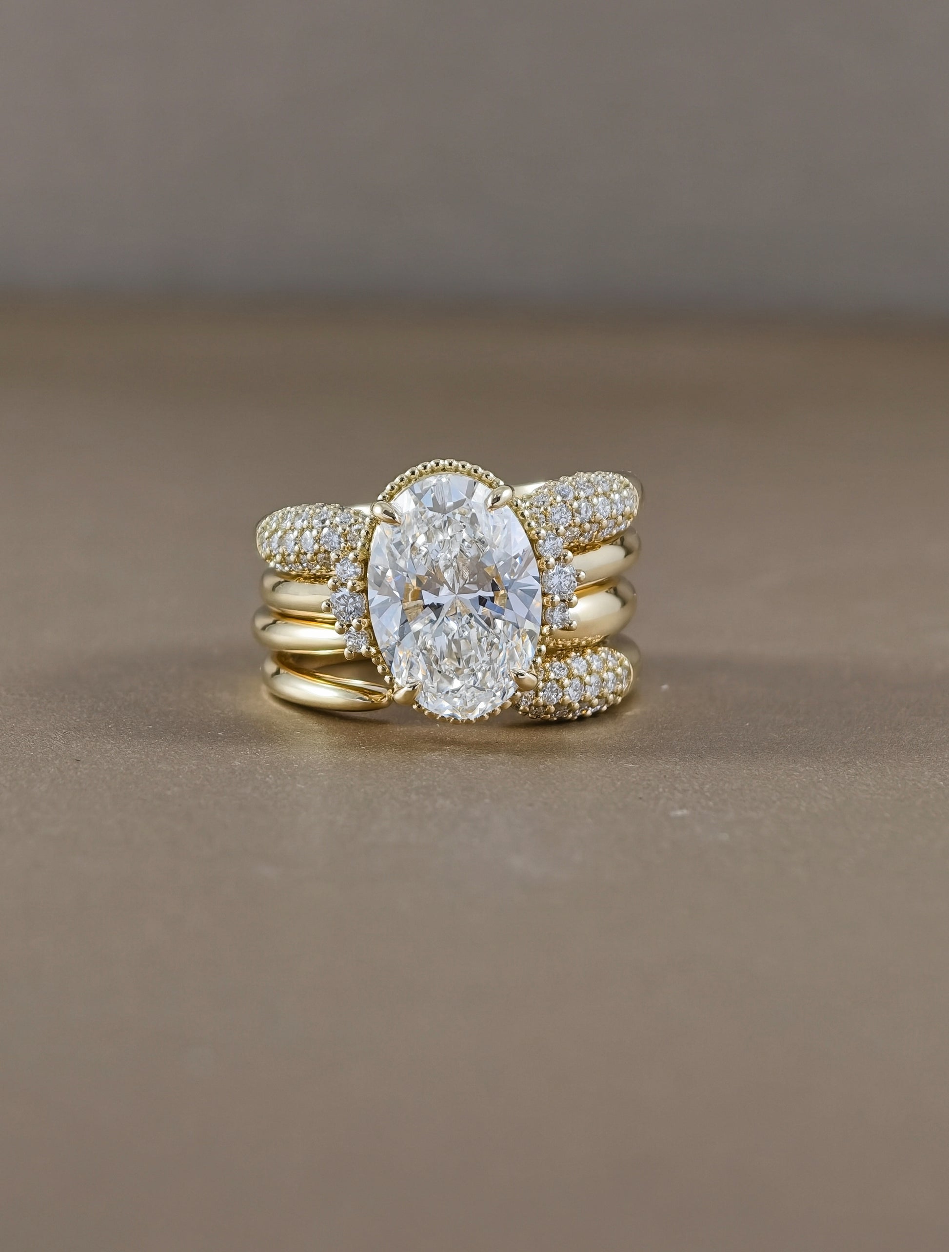 Lab Grown Diamond Bridal Ring Stack with Oval Center Stone