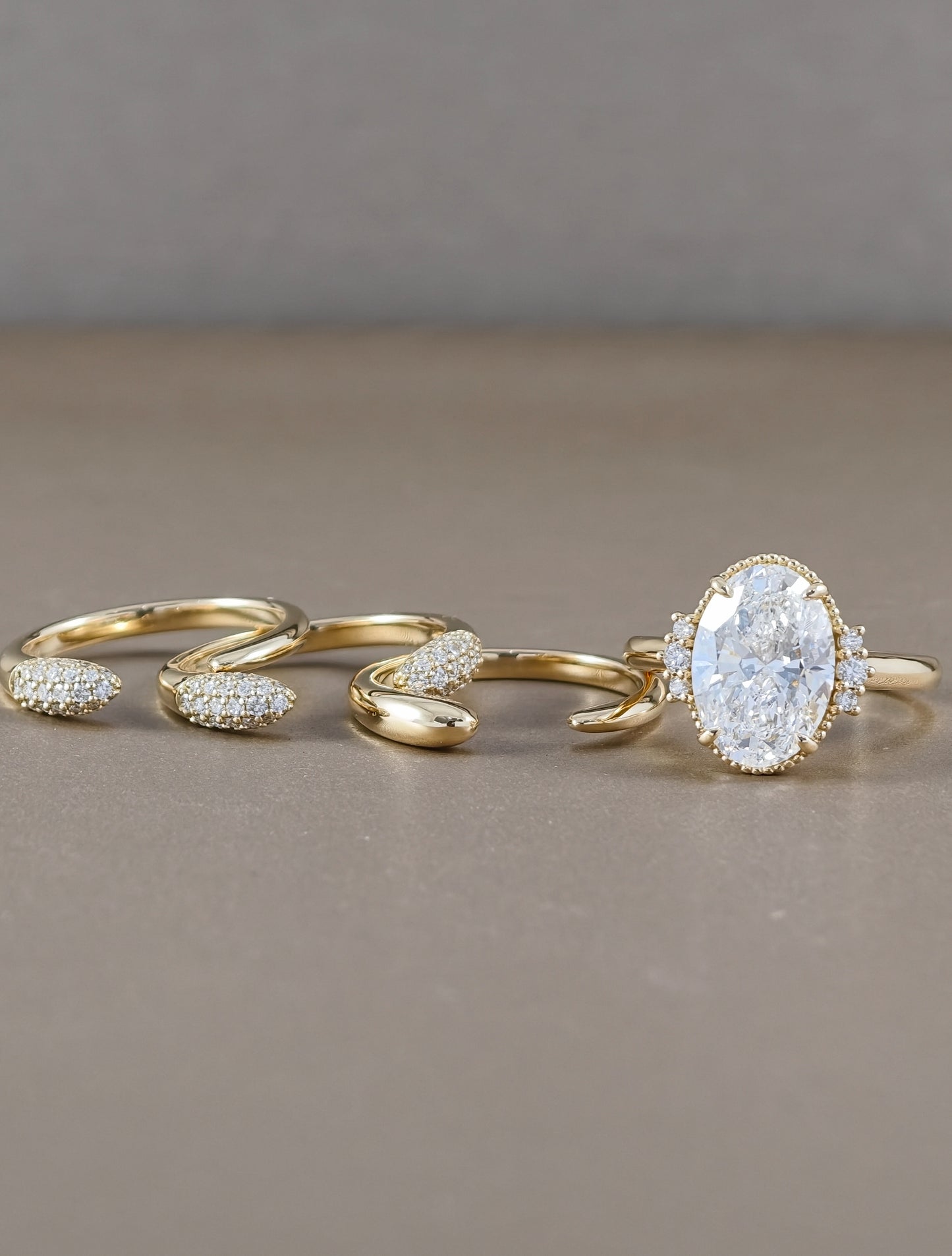 Oval Cut Lab Grown Diamond Engagement Ring with Open Bands Bangkok