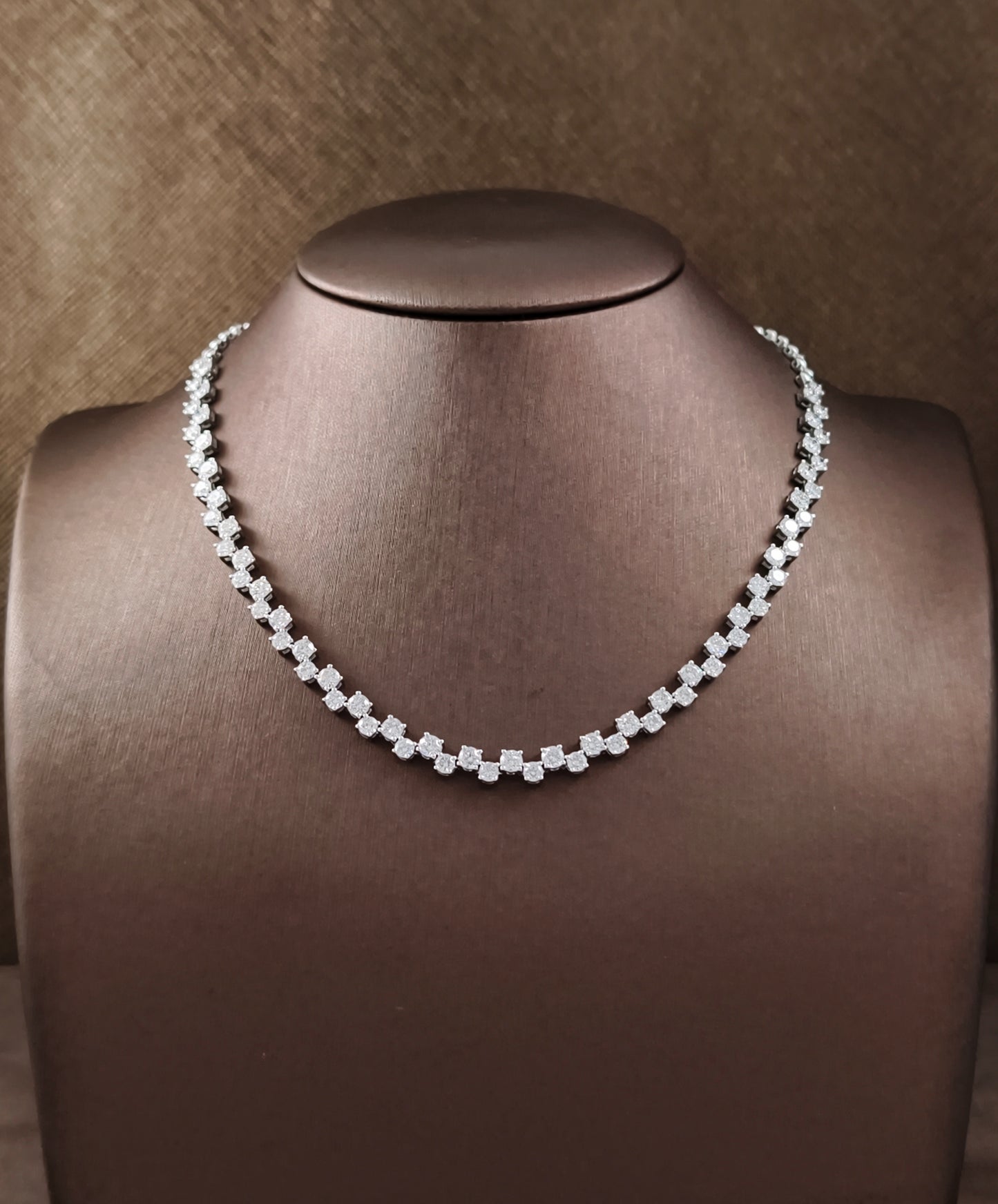 zig zag round cut diamond necklace