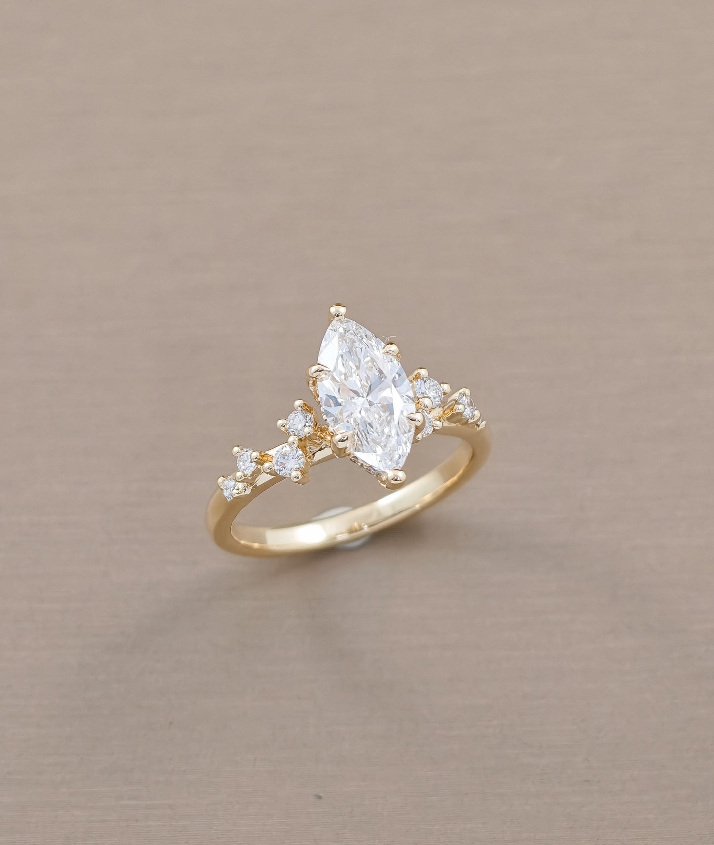 Marquise Lab Grown Diamond Botanical Engagement Ring Yellow Gold Bangkok