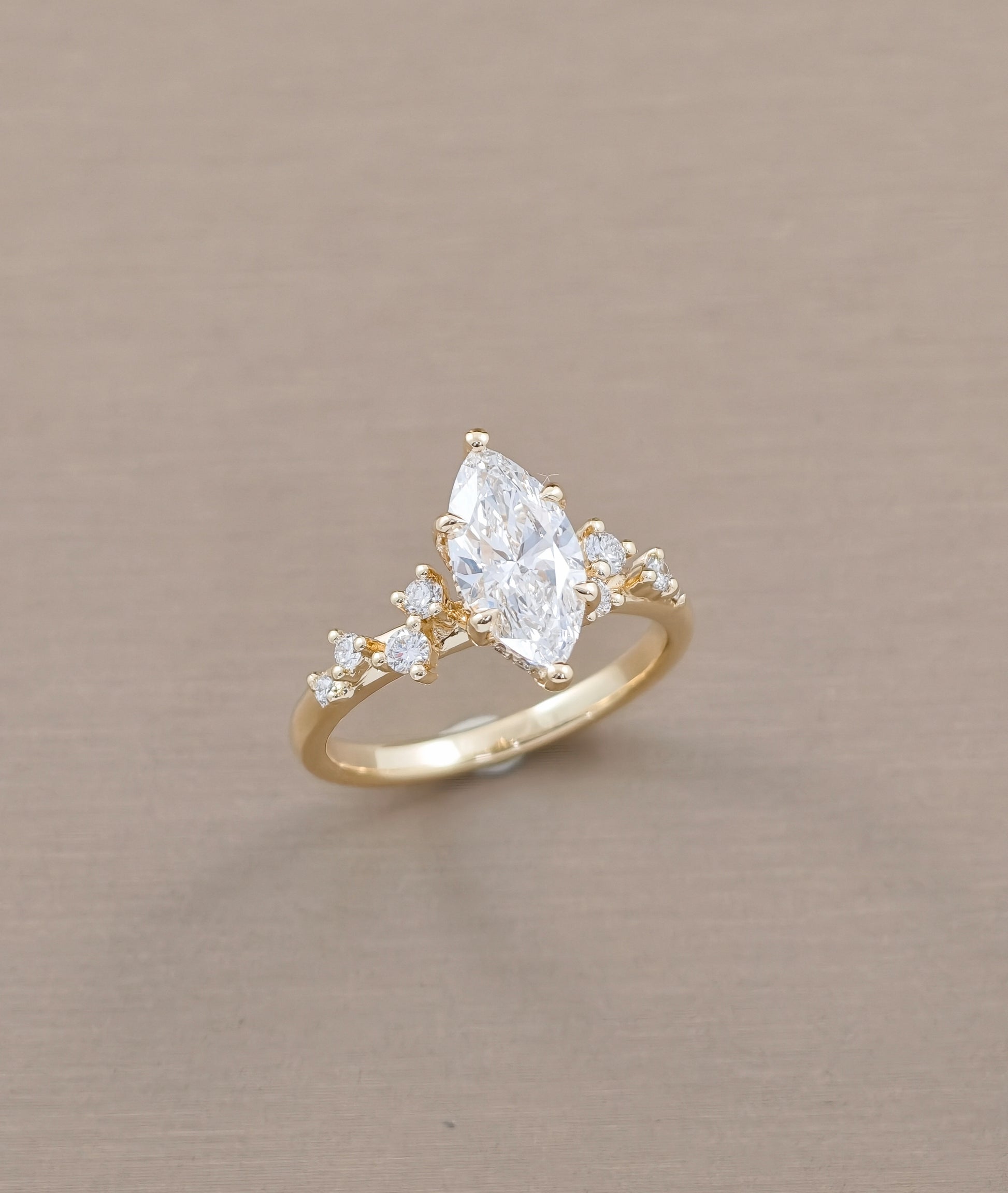 Marquise Lab Grown Diamond Botanical Engagement Ring Yellow Gold Bangkok