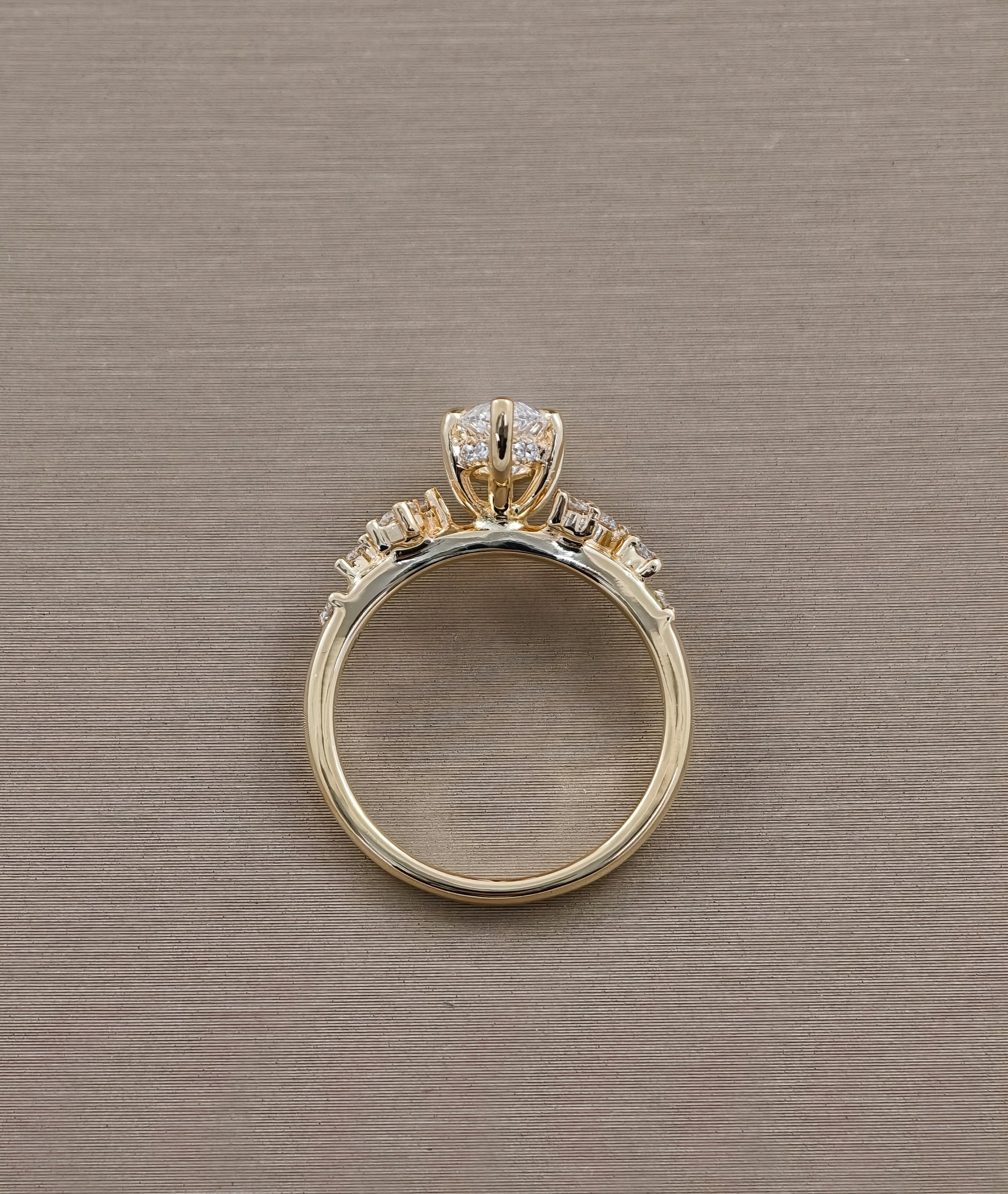Nature-Inspired Marquise Diamond Cluster Ring side view Sphere Diamond