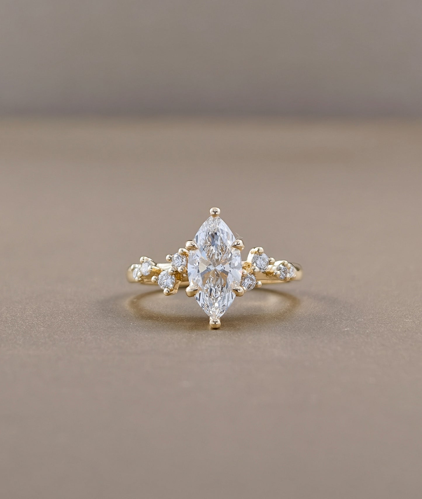 Sylva Marquise Cut Nature-Inspired Cluster Lab Grown Diamond Engagement Ring in Yellow Gold Sphere Diamond Bangkok