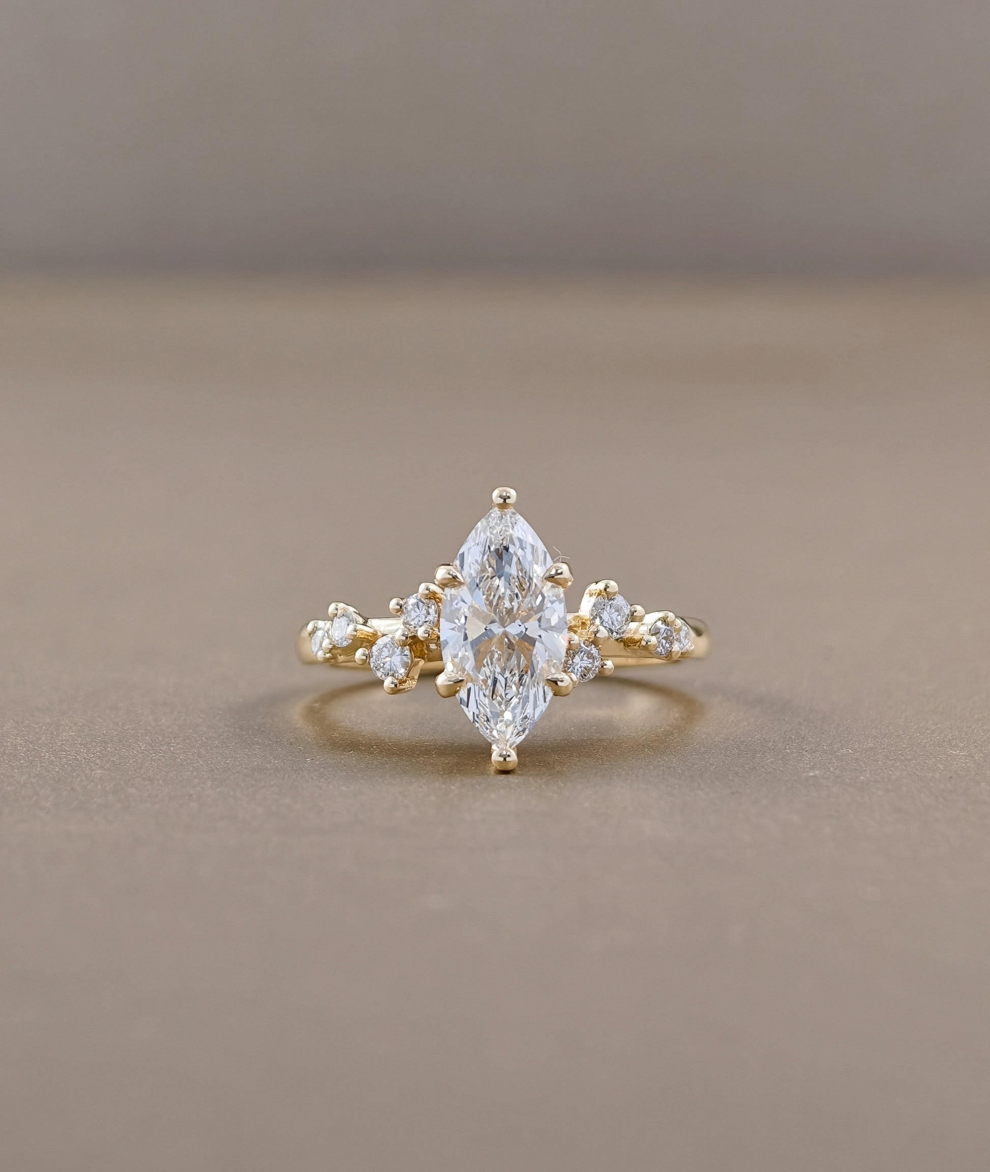 Sylva Marquise Cut Nature-Inspired Cluster Lab Grown Diamond Engagement Ring in Yellow Gold Sphere Diamond Bangkok
