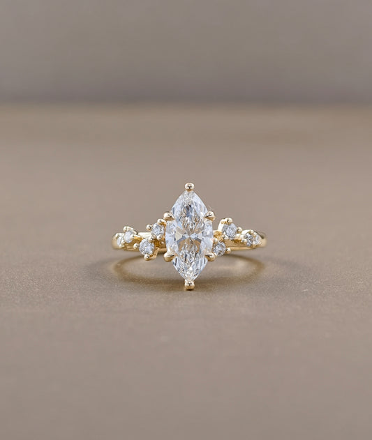 Sylva Marquise Cut Nature-Inspired Cluster Lab Grown Diamond Engagement Ring in Yellow Gold Sphere Diamond Bangkok