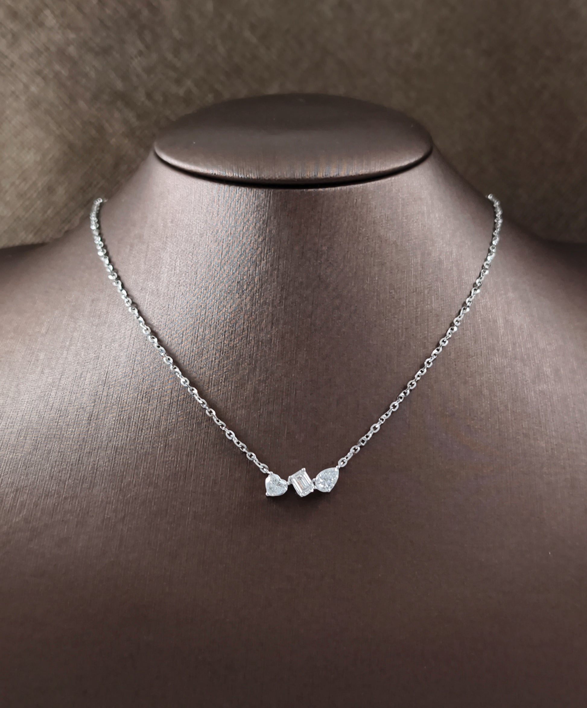 Mixed Shape Lab Grown Diamond Necklace with Heart Emerald Pear Diamonds