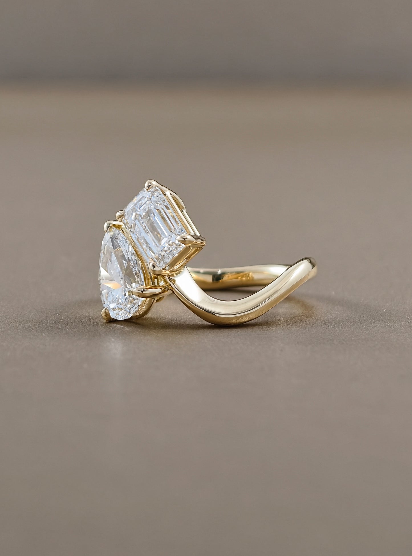 Custom Pear and Emerald Cut Toi et Moi Ring Bangkok Thailand