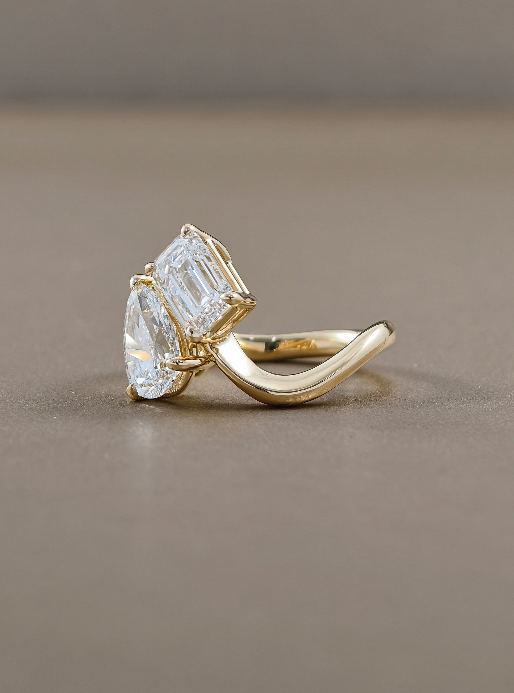 Custom Pear and Emerald Cut Toi et Moi Ring Bangkok Thailand