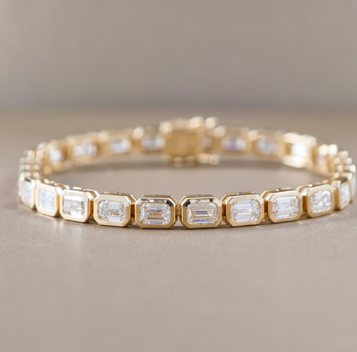 Emerald Cut Lab Grown Diamond Bracelet in Yellow Gold Bangkok Thailand