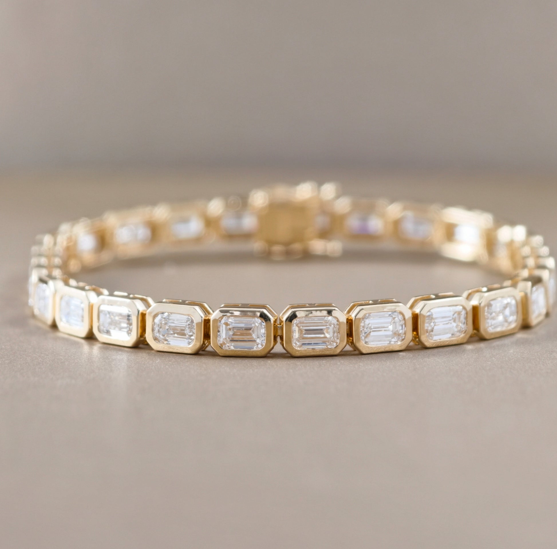 Emerald Cut Lab Grown Diamond Bracelet in Yellow Gold Bangkok Thailand