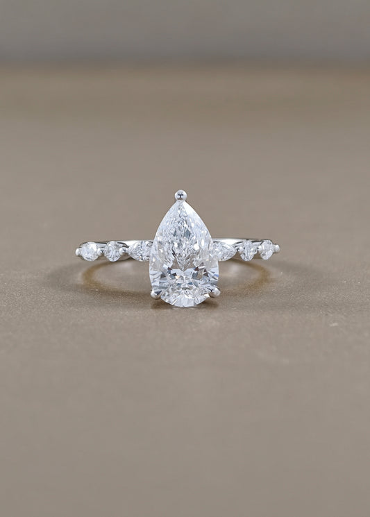 Emily Pear Lab Grown Diamond Marquise and Round Side Stone Engagement Ring | IGI Certified