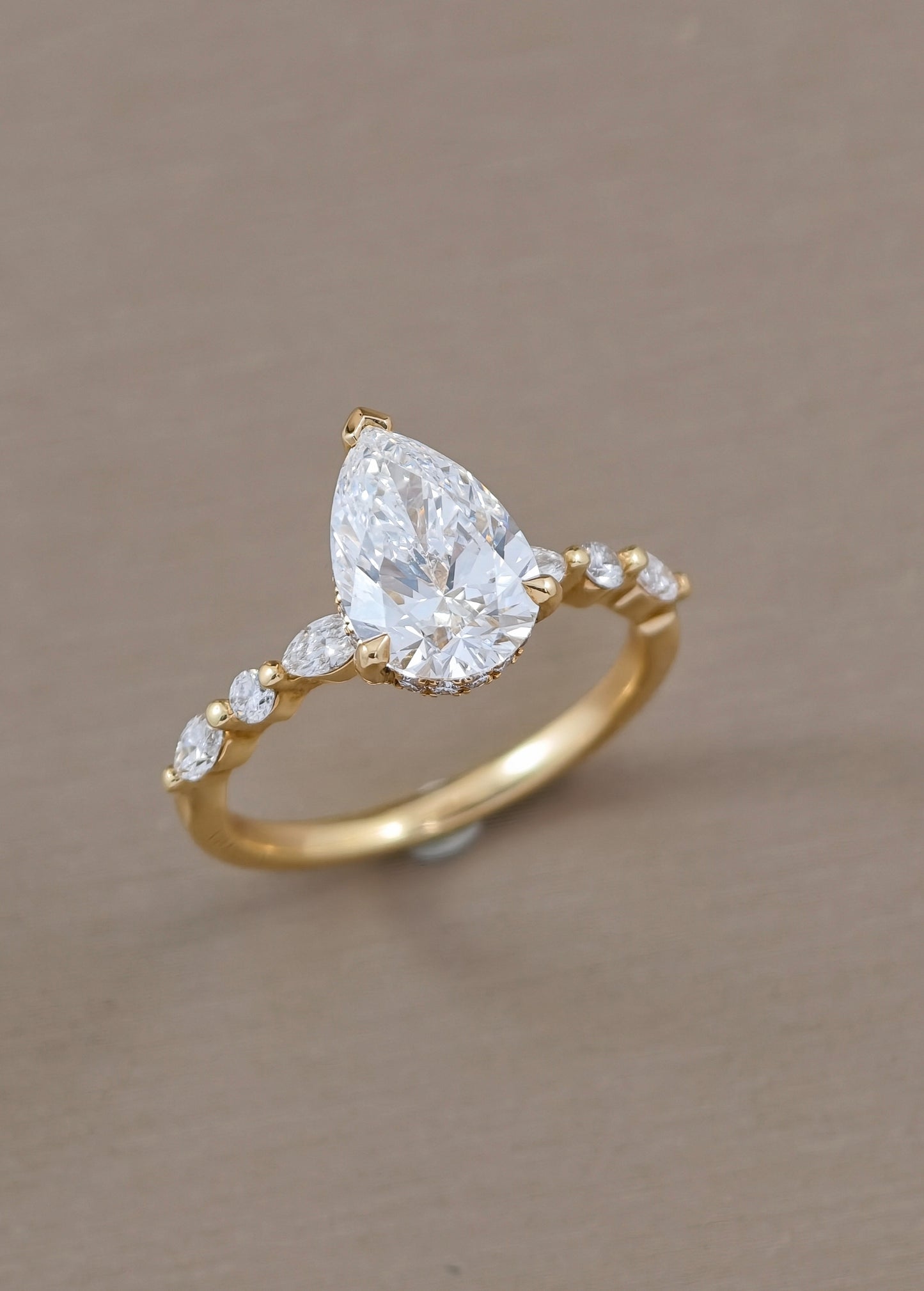 Emily Pear Lab Grown Diamond Marquise and Round Side Stone Engagement Ring Yellow Gold| IGI Certified