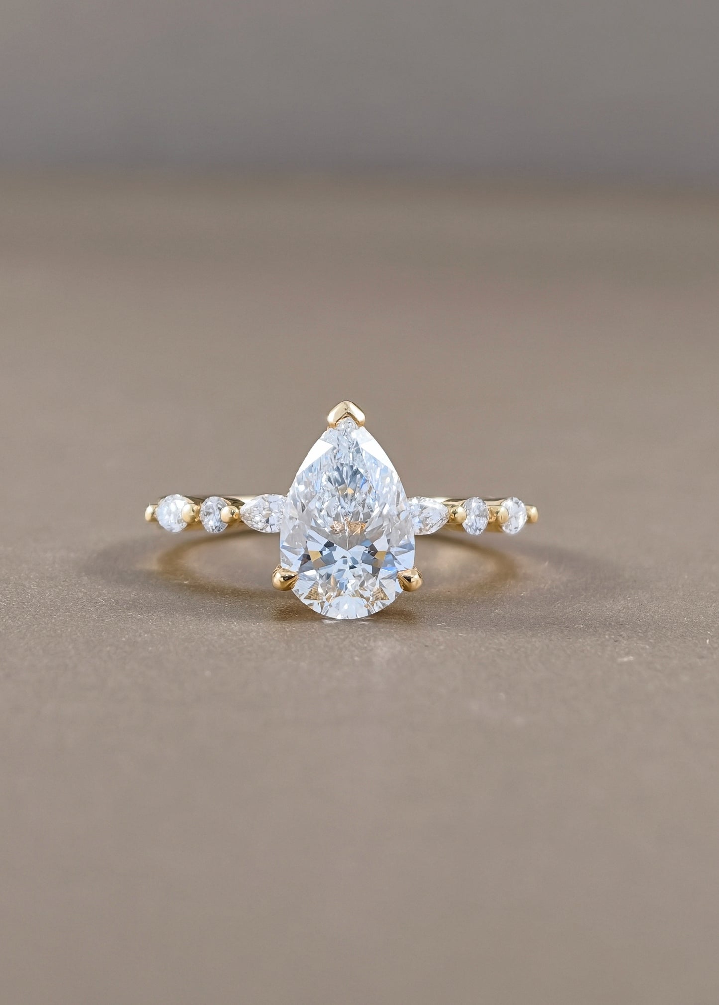 Emily Pear Lab Grown Diamond Marquise and Round Side Stone Engagement Ring Yellow Gold| IGI Certified