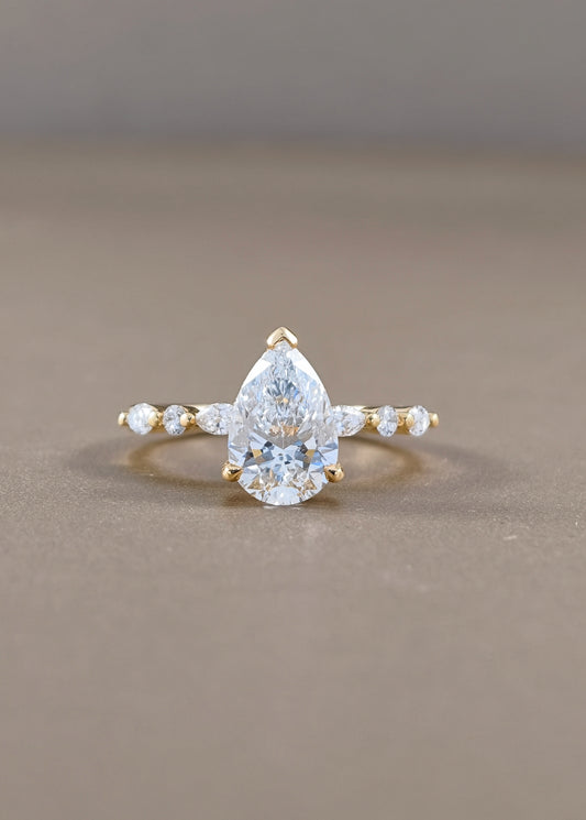 Emily Pear Lab Grown Diamond Marquise and Round Side Stone Engagement Ring Yellow Gold| IGI Certified