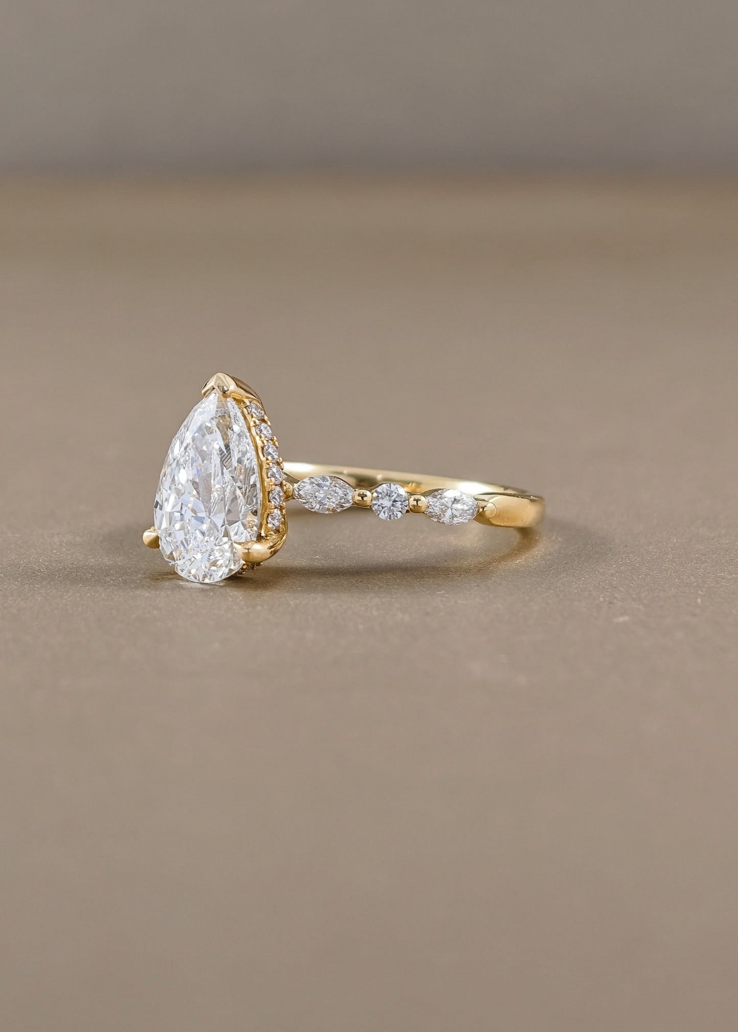 Emily Pear Lab Grown Diamond Marquise and Round Side Stone Engagement Ring Yellow Gold| IGI Certified