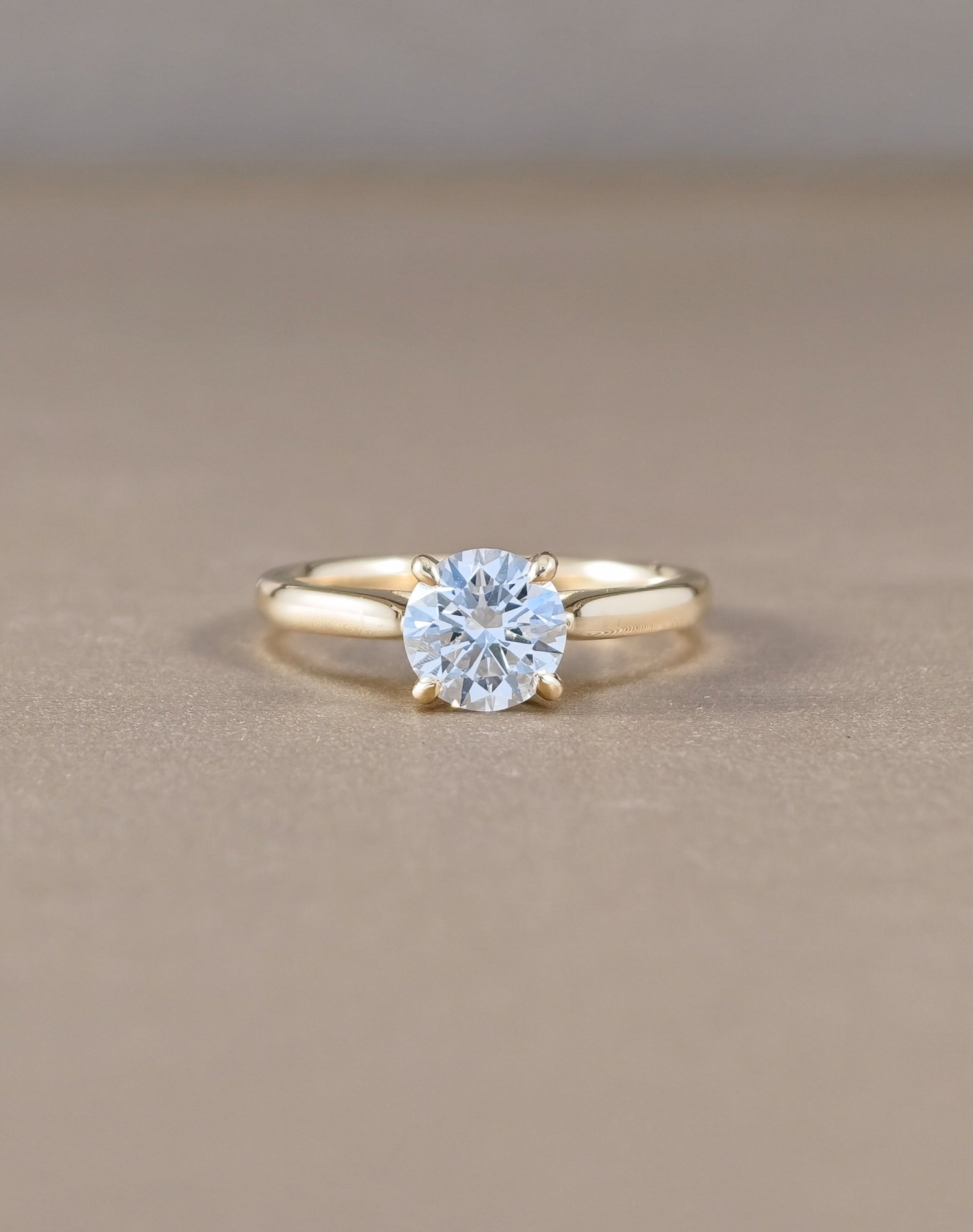 Aurelia Round Brilliant Lab Grown Diamond Tapered Solitaire Engagement Ring in Yellow Gold Sphere Diamond Bangkok