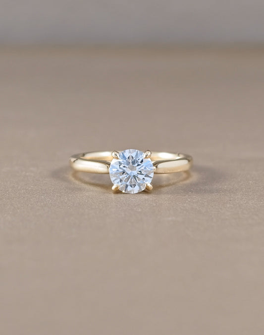 Aurelia Round Brilliant Lab Grown Diamond Tapered Solitaire Engagement Ring in Yellow Gold Sphere Diamond Bangkok