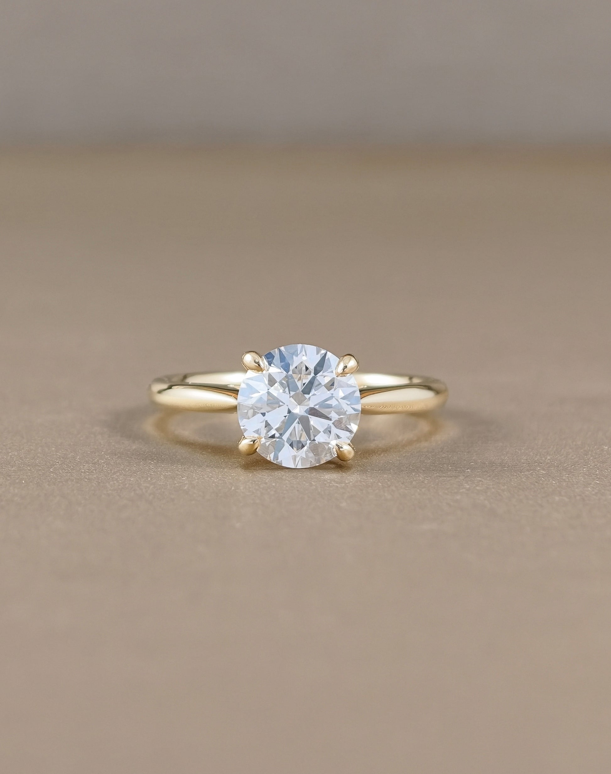 Yellow Gold Round Brilliant Lab Grown Diamond Engagement Ring rear view Sphere Diamond