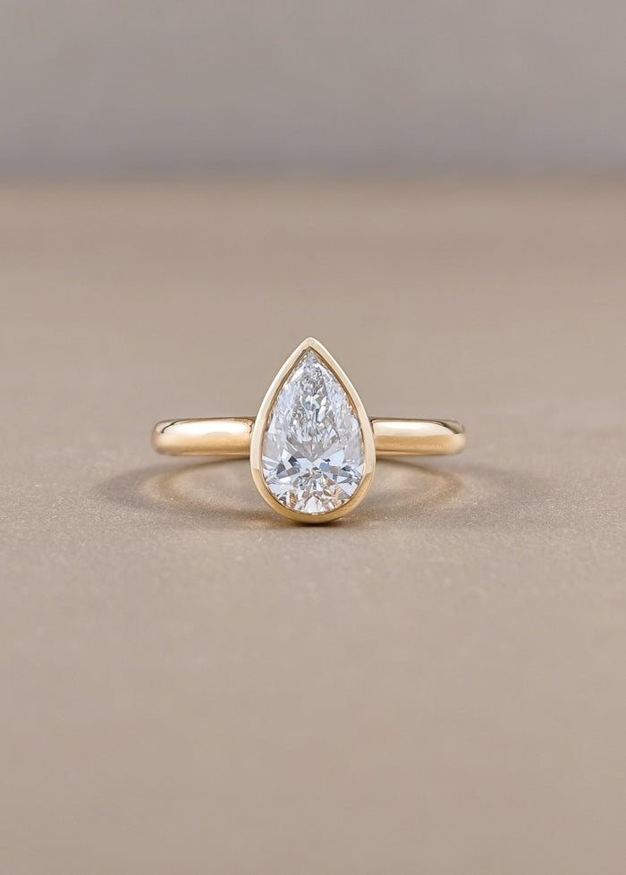 Aurora Pear Lab Grown Diamond Bezel Engagement Ring | IGI Certified