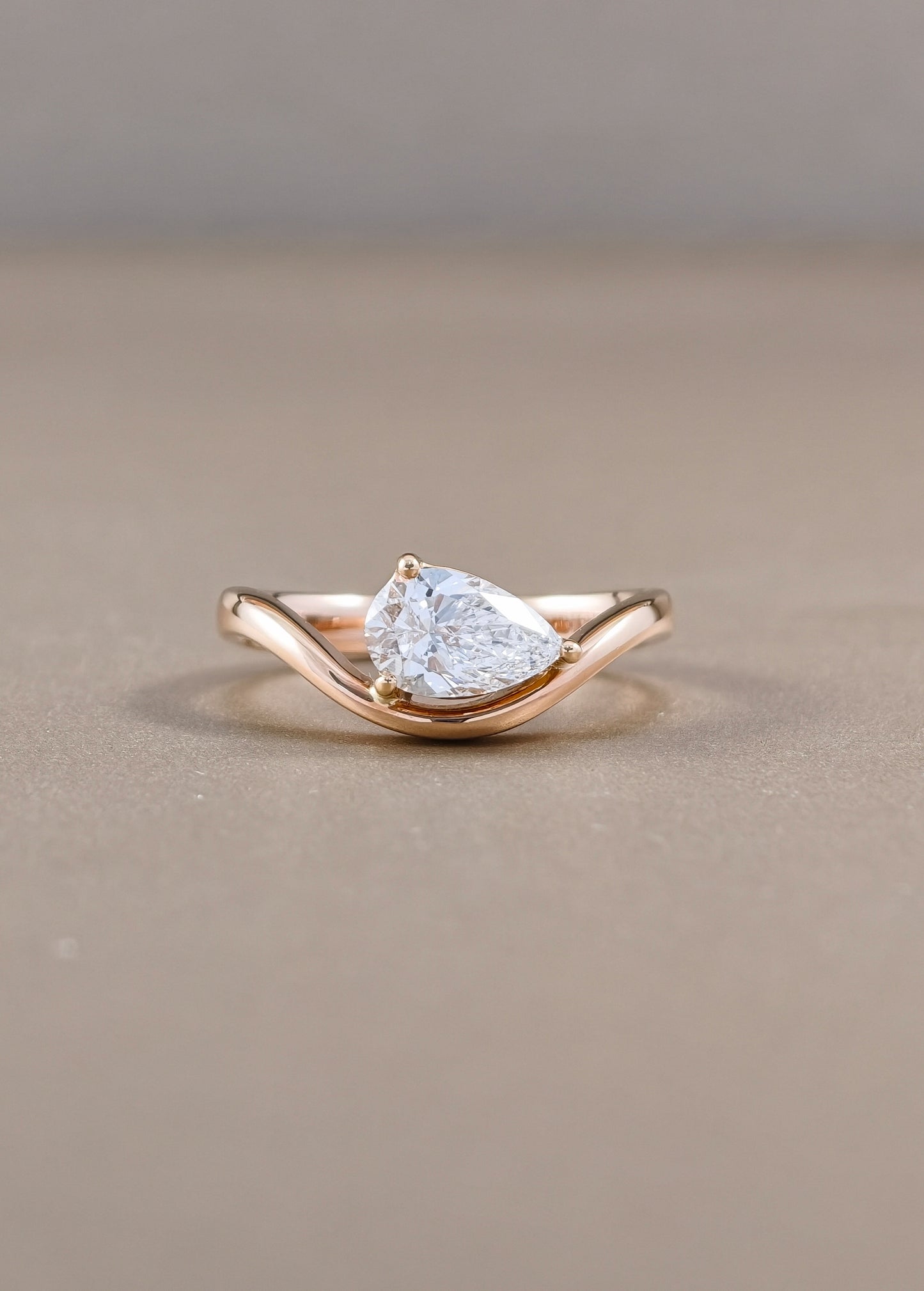 Pear Shaped Lab Grown Diamond Engagement Ring Pink Gold Bangkok