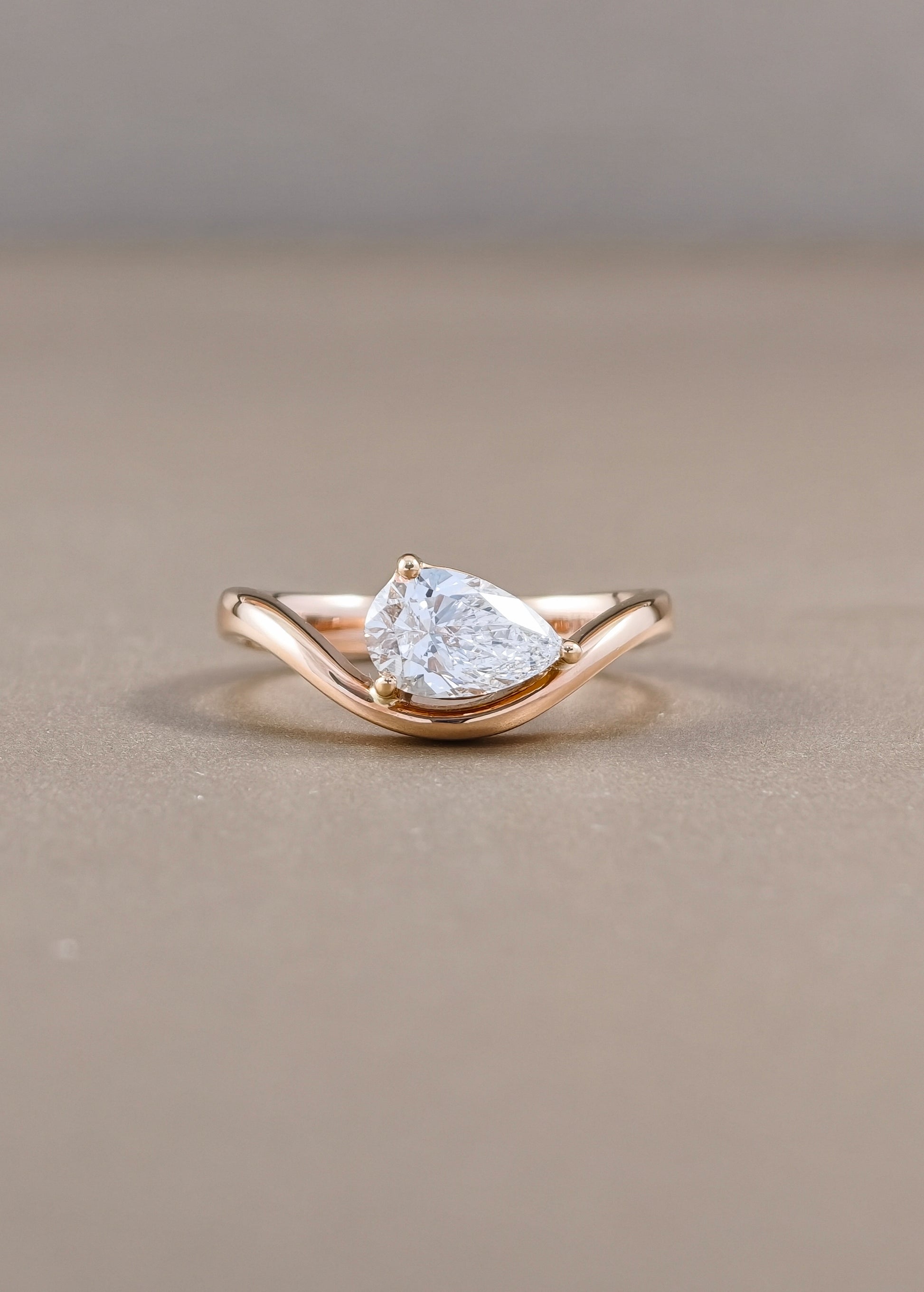 Pear Shaped Lab Grown Diamond Engagement Ring Pink Gold Bangkok