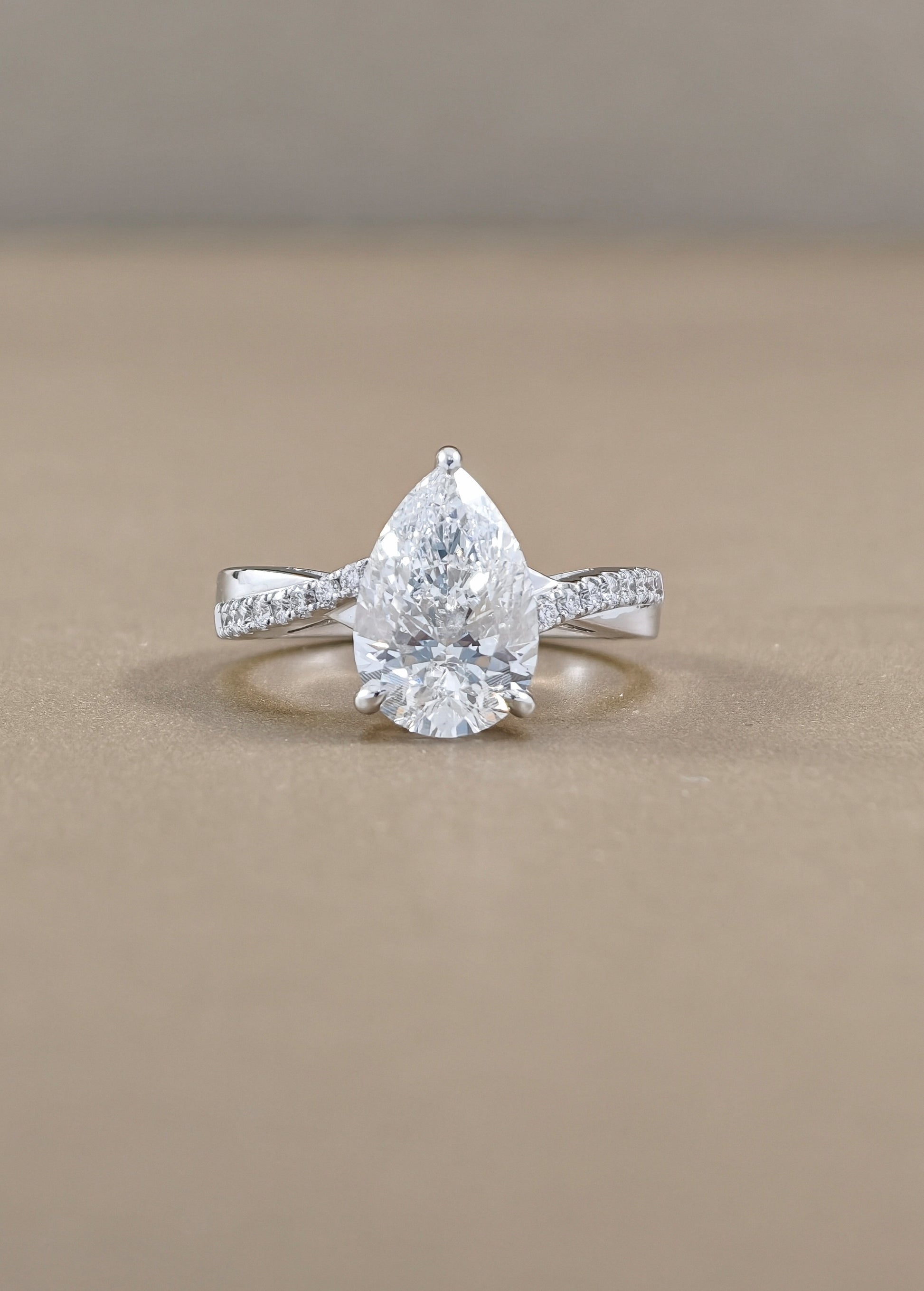 Seraphine Pear Cut Lab Grown Diamond Pavé Engagement Ring in White Gold Sphere Diamond Bangkok