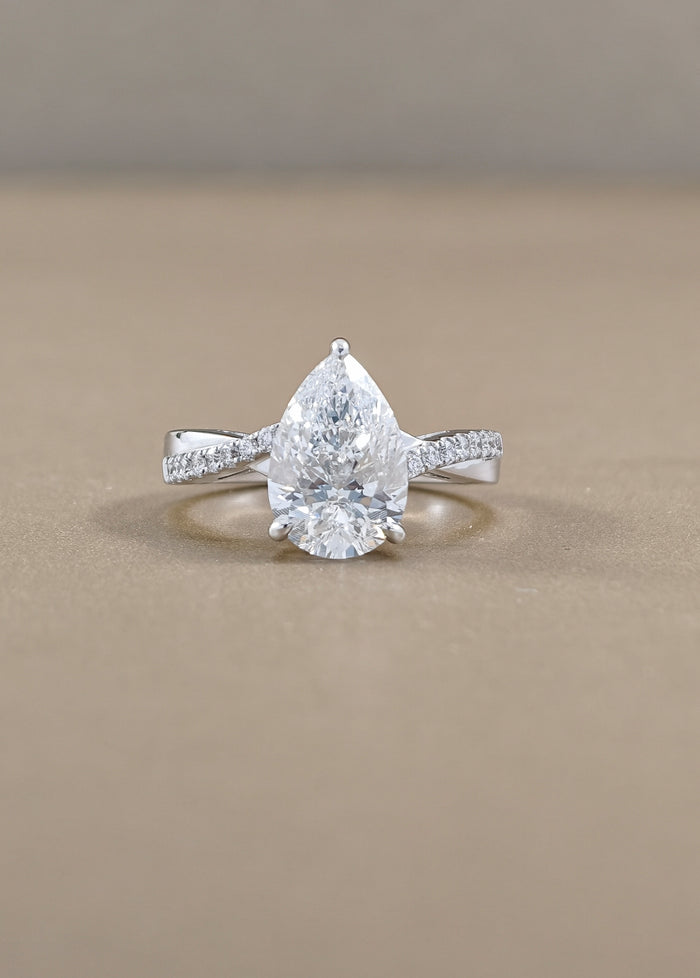 Seraphine Pear Cut Lab Grown Diamond Pavé Engagement Ring in White Gold Sphere Diamond Bangkok
