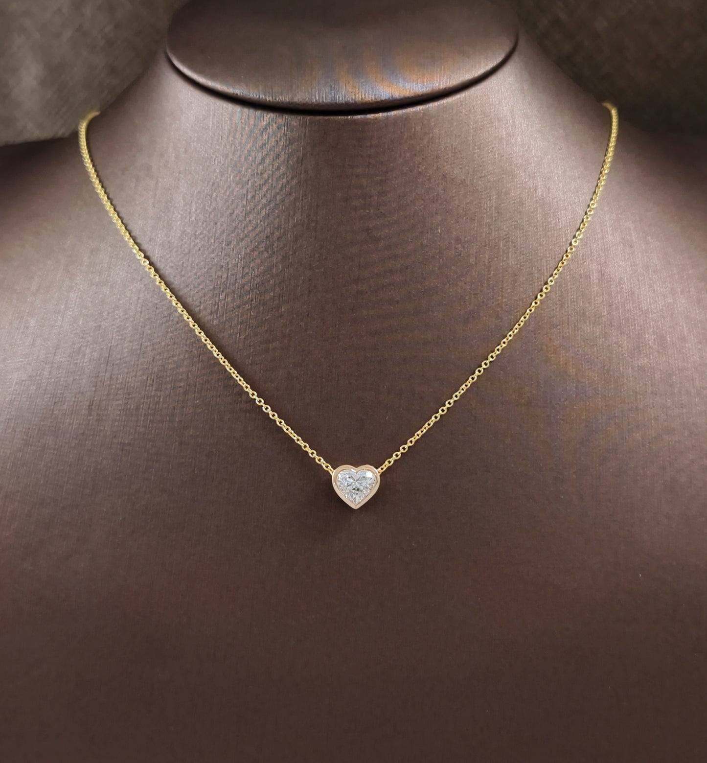 Yellow Gold Heart Cut Diamond Bezel Pendant Sphere Diamond Thailand