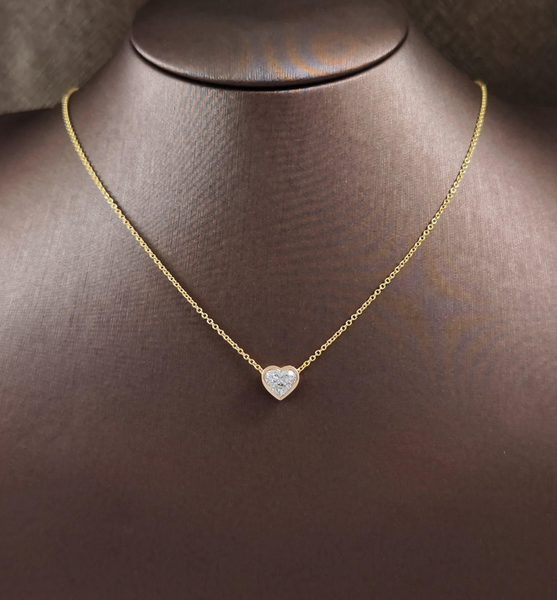 Yellow Gold Heart Cut Diamond Bezel Pendant Sphere Diamond Thailand
