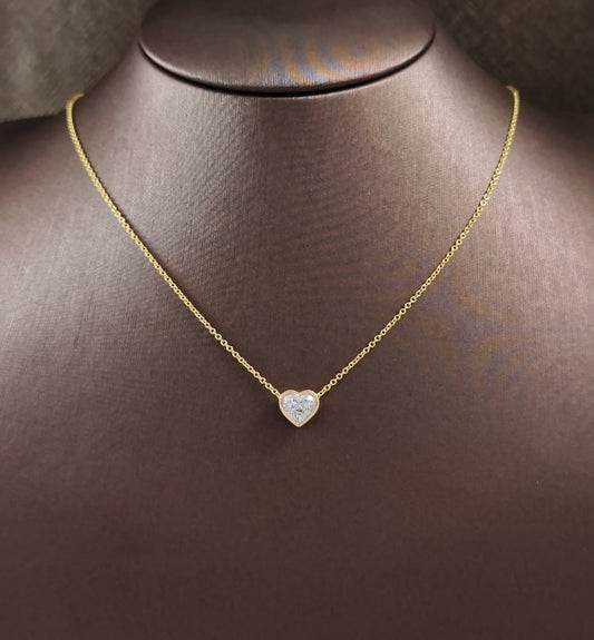 Yellow Gold Heart Cut Diamond Bezel Pendant Sphere Diamond Thailand