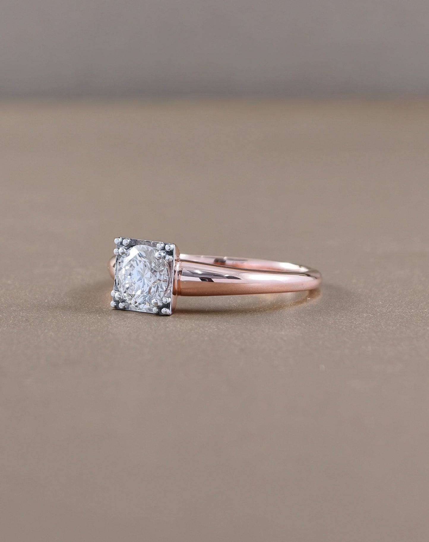 Round Cut Lab Grown Diamond Pink Gold Engagement Ring side view Sphere Diamond Bangkok