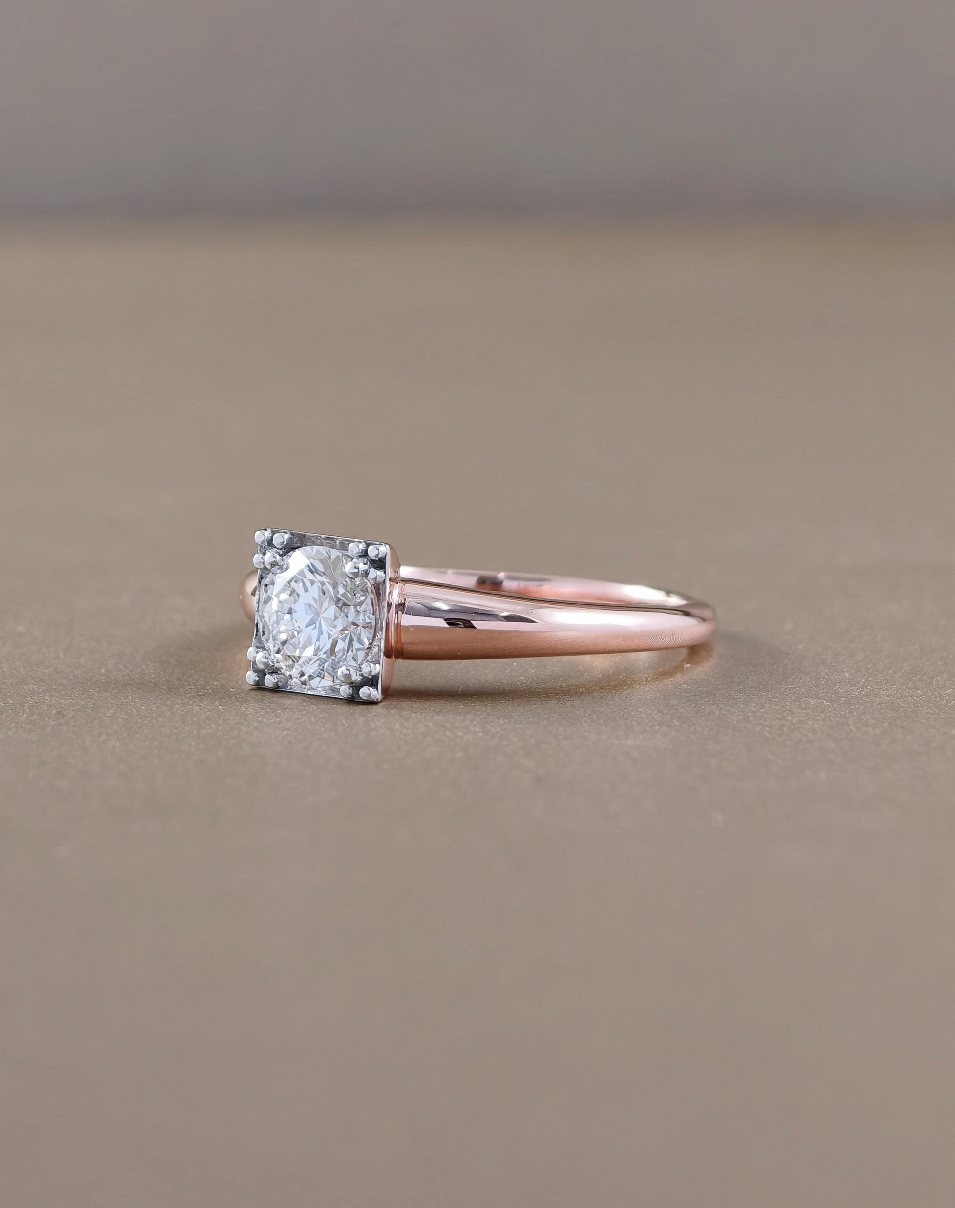 Round Cut Lab Grown Diamond Pink Gold Engagement Ring side view Sphere Diamond Bangkok