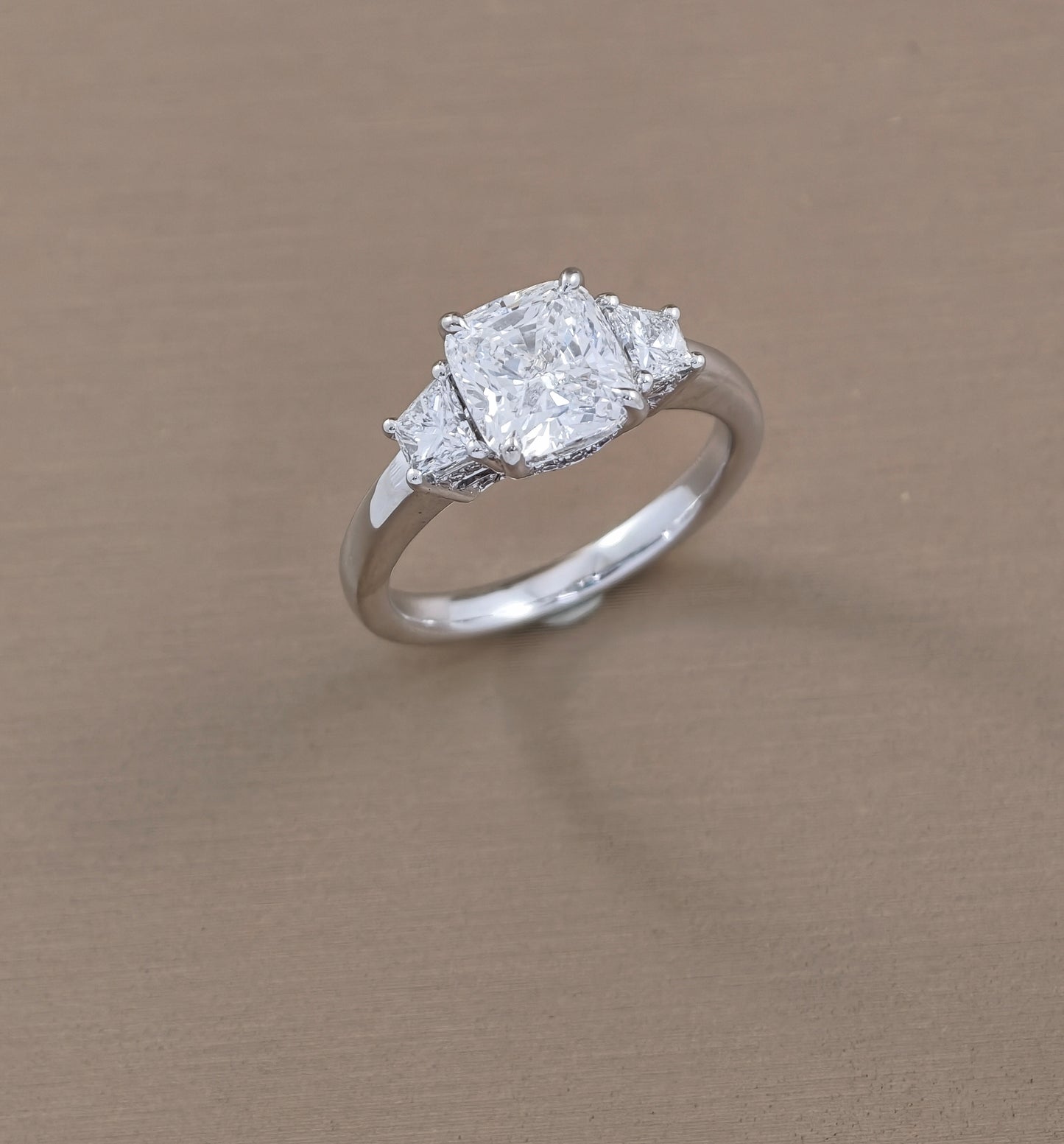 Cushion Cut Lab Grown Diamond Three-Stone Ring White Gold Bangkok