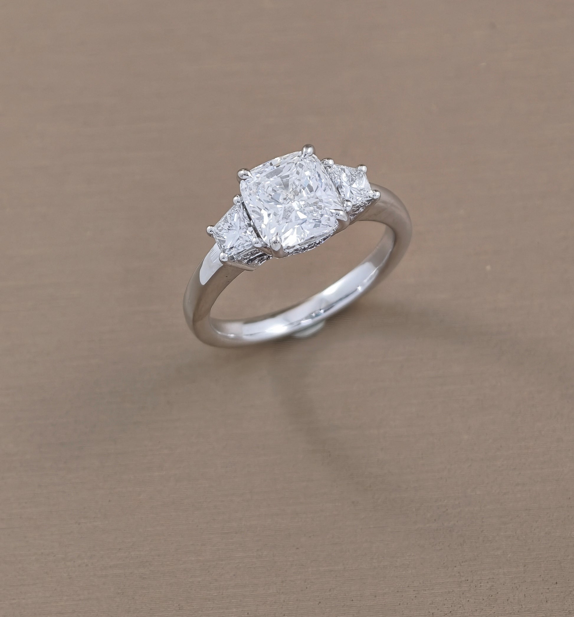 Cushion Cut Lab Grown Diamond Three-Stone Ring White Gold Bangkok