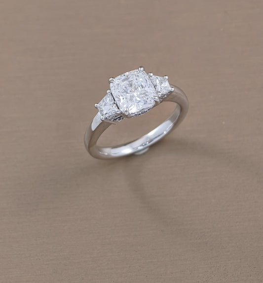Cushion Cut Lab Grown Diamond Three-Stone Ring White Gold Bangkok