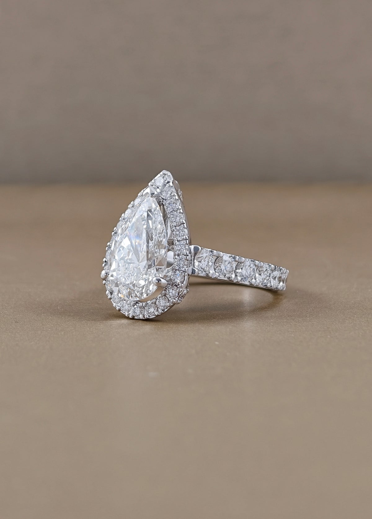 pear shape halo style pave Diamond Band lab grown  Engagement Ring | IGI Certified