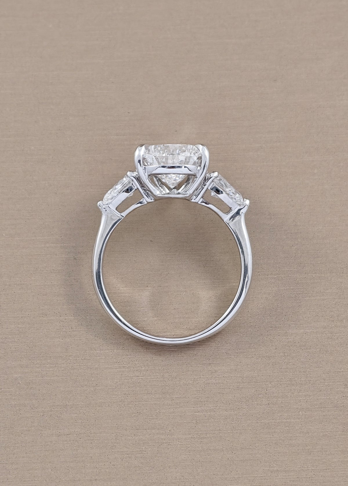 Pear Lab Grown Diamond Three Stone Engagement Ring with Pear Side Stones | IGI Certified