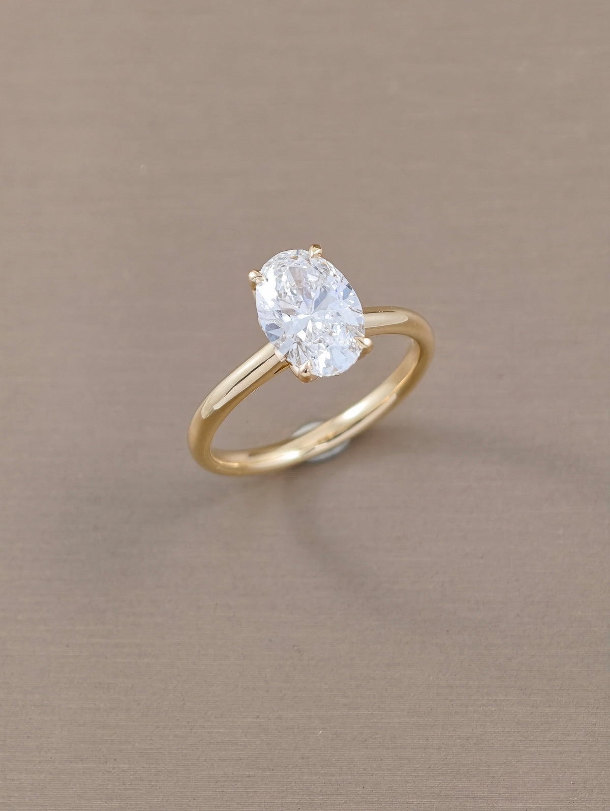 Oval Lab Grown Diamond Engagement Ring Yellow Gold Tulip Cathedral Setting
