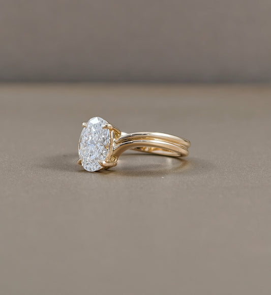 Oval Lab Grown Diamond Engagement Ring Yellow Gold Side View