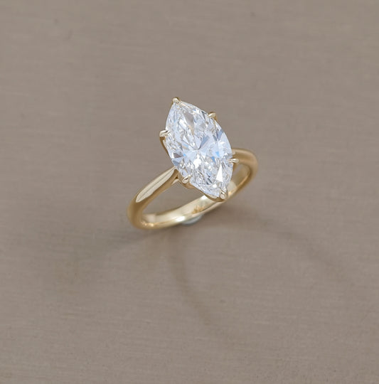3 Carat Marquise Tulip Cathedral Lab Grown Diamond Engagement Ring in Yellow Gold