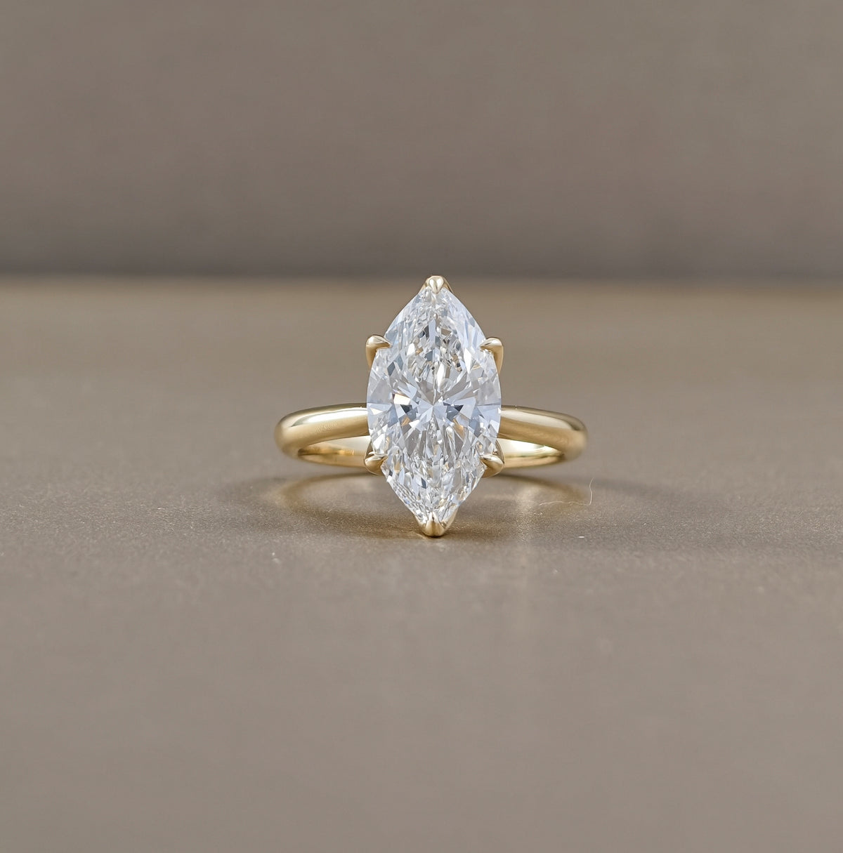 Marquise Tulip Setting Lab Grown Diamond Engagement Ring in Yellow Gold