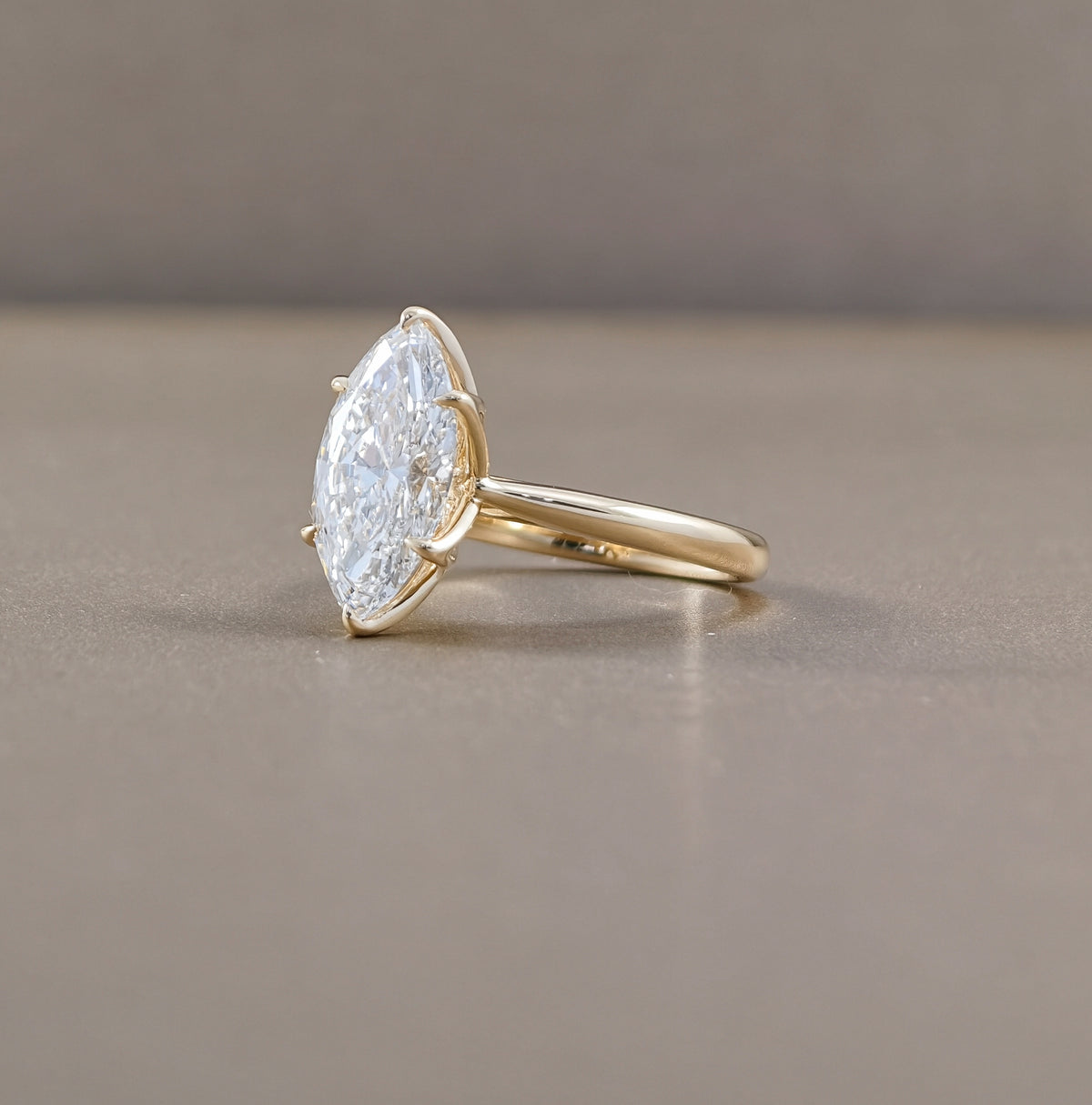 Marquise Tulip Setting Lab Grown Diamond Engagement Ring in Yellow Gold