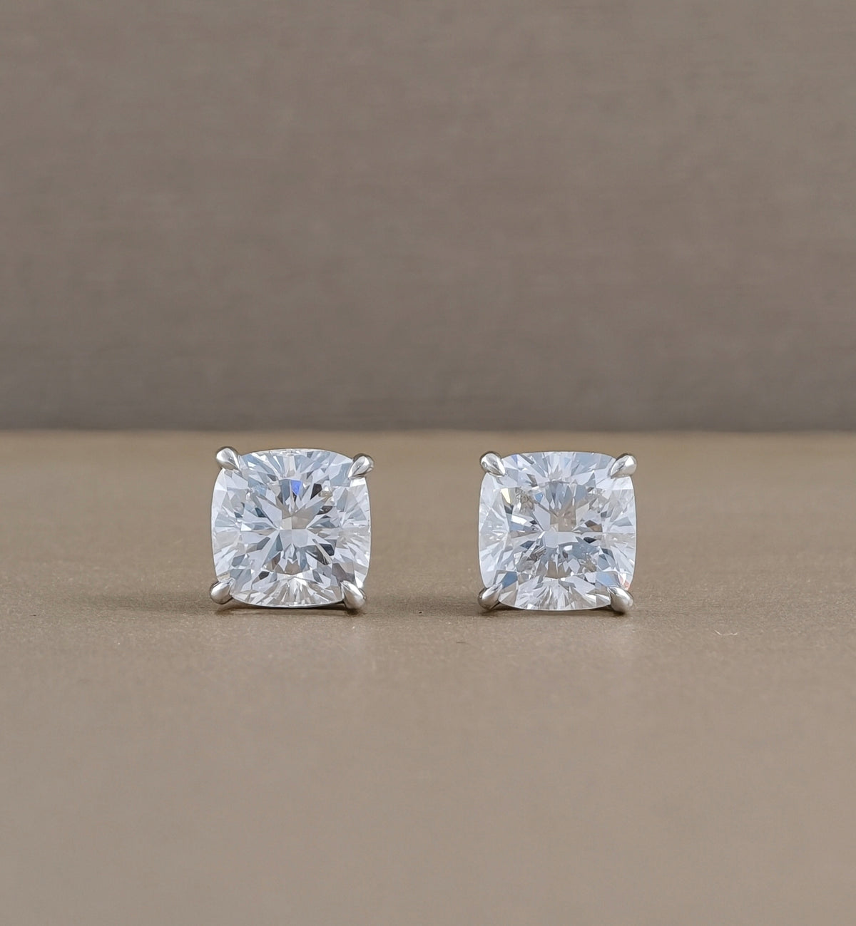 Cushion Cut Lab Grown Diamond Stud Earrings in white gold
