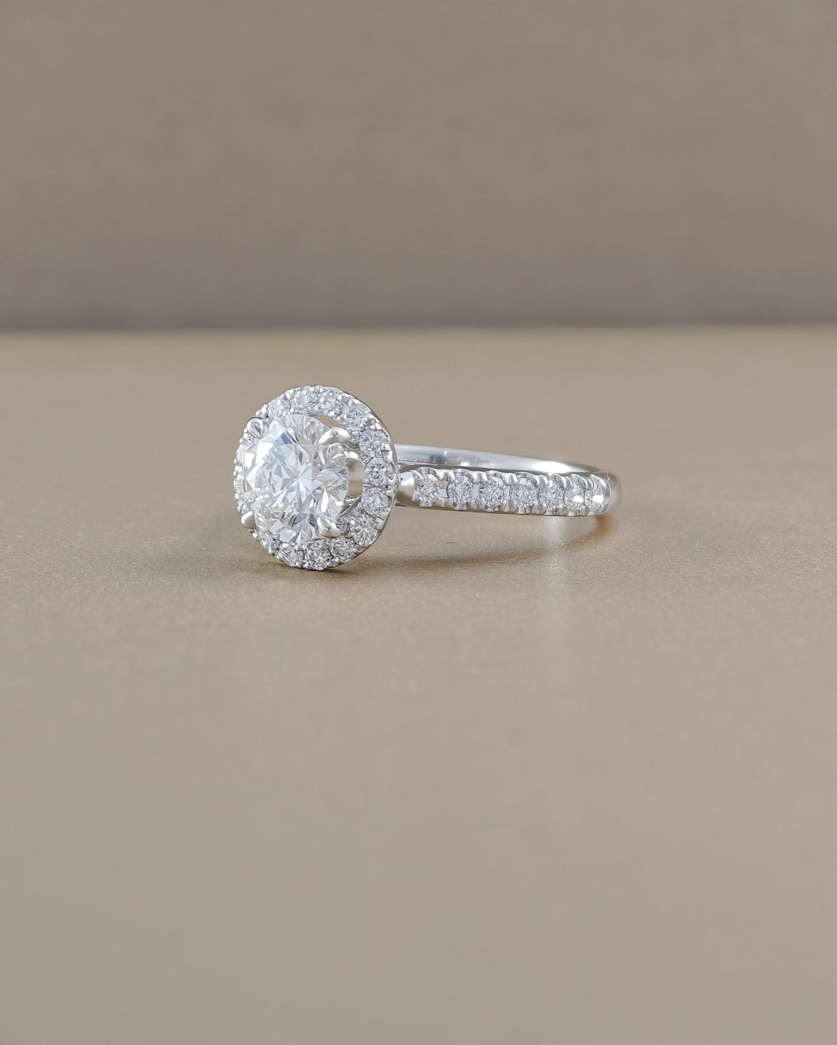 Halo Round cut diamond lab grown engagement ring white gold