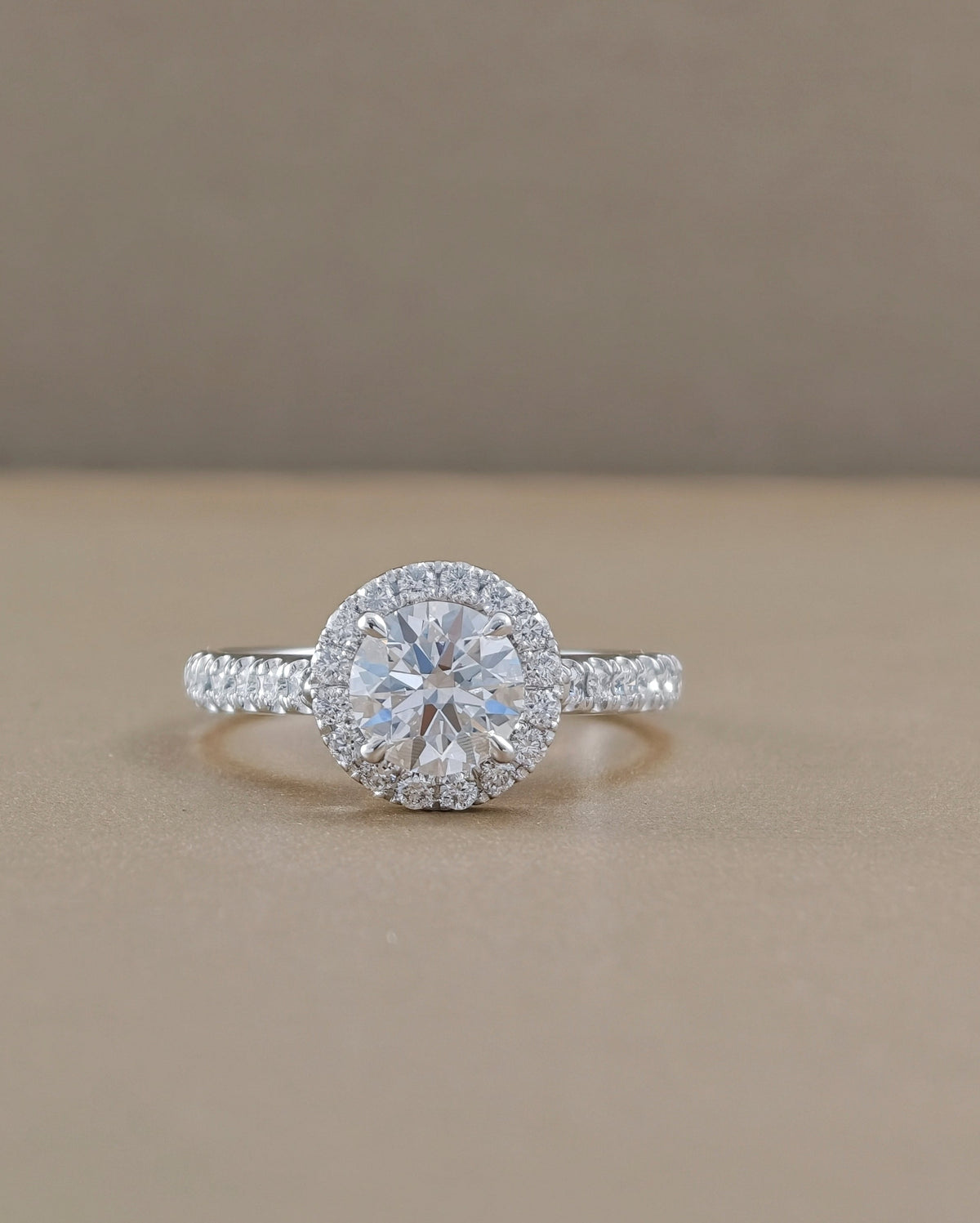Halo Round cut diamond lab grown engagement ring white gold