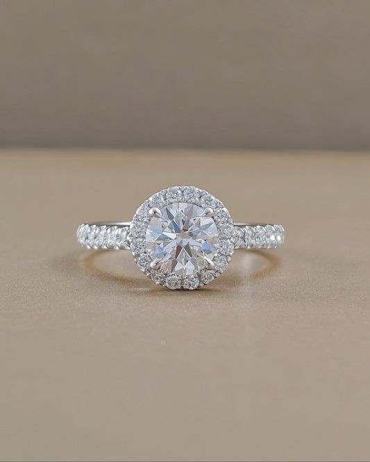 Halo Round cut diamond lab grown engagement ring white gold