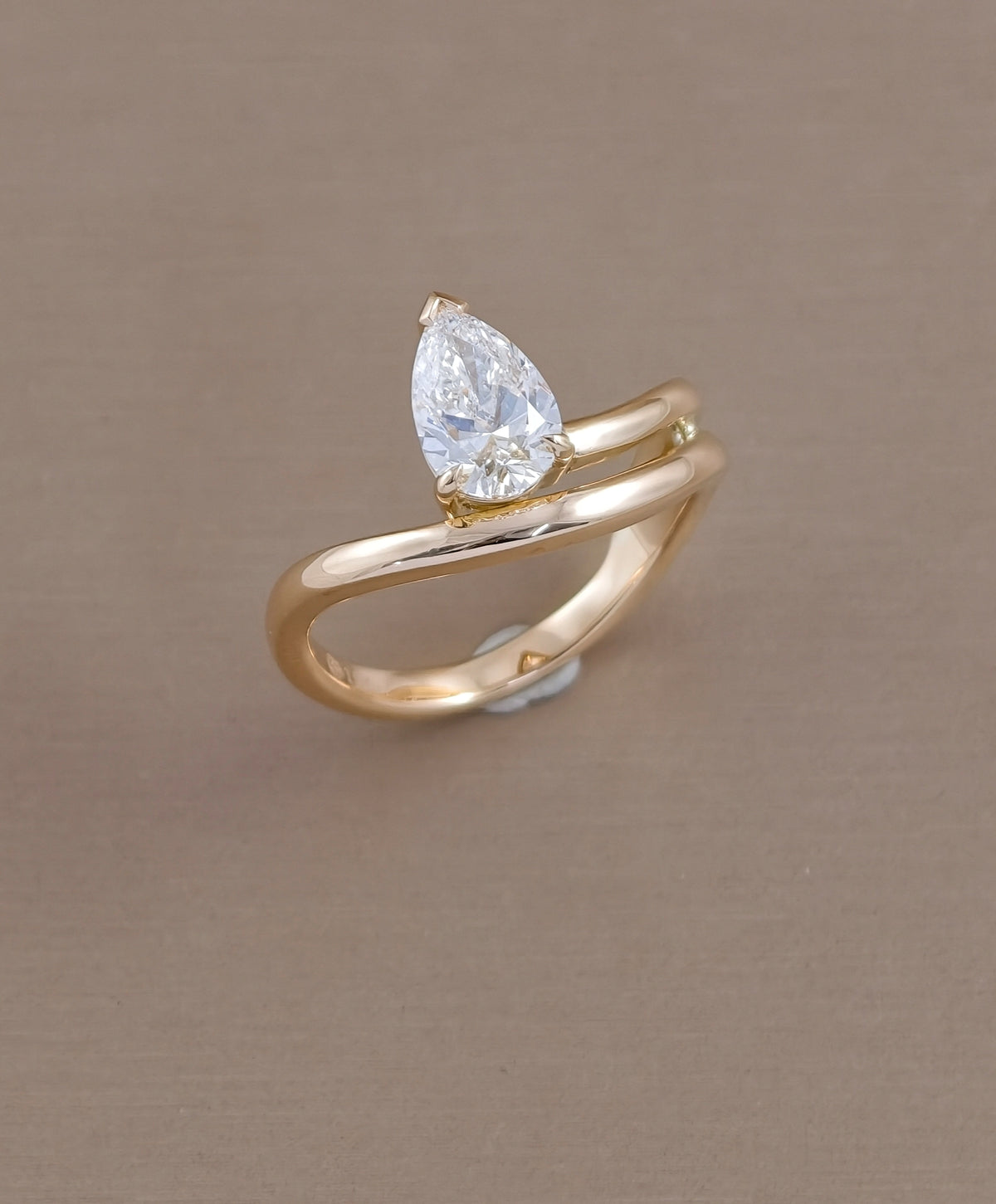 Pear  Double Curved Lab Grown Diamond  Engagement Ring in Pink Gold