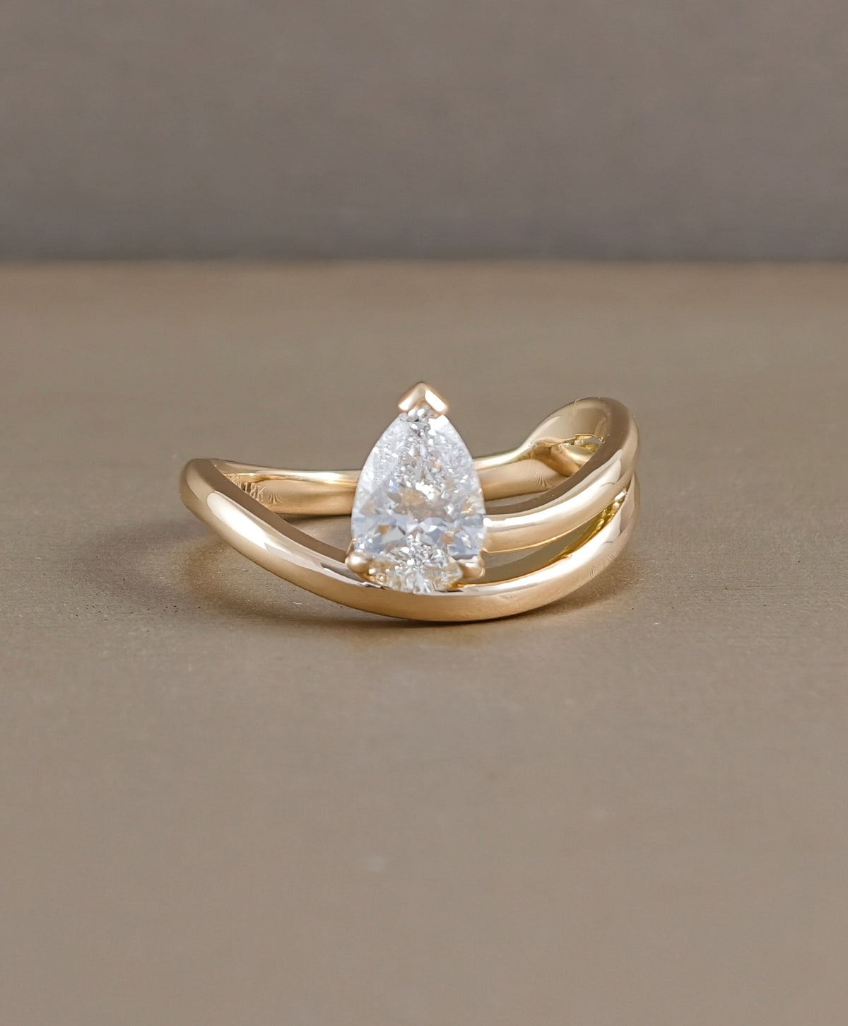 Pear  Double Curved Lab Grown Diamond  Engagement Ring in Pink Gold